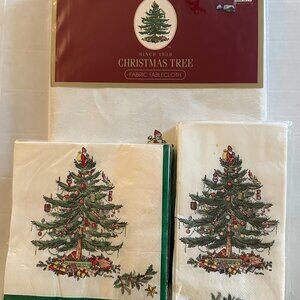 Spode Christmas Tree Tablecloth 60x84 Oblong + Matching Napkins New